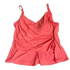 Jantzen Coral Orange Pink Tankini Swim Top Size 22W Ruched